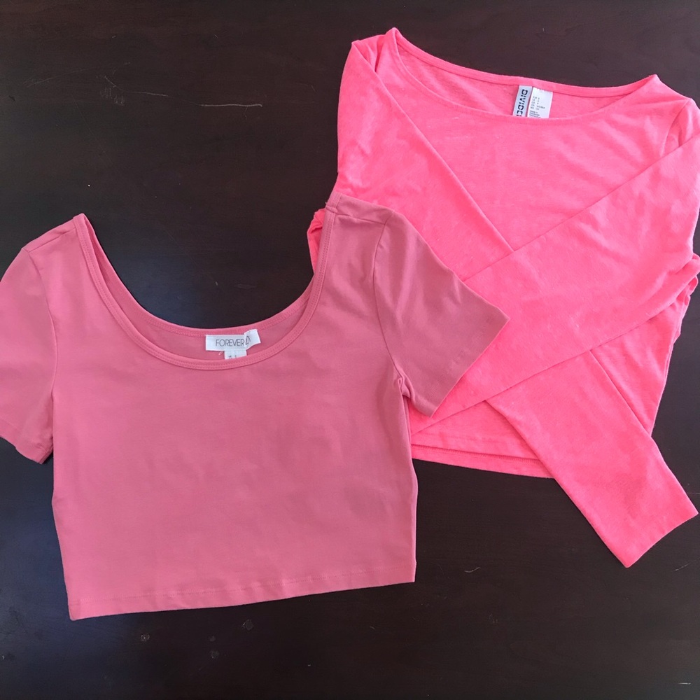Coral & Neon Pink Crop Tops - S (Lot of 2)